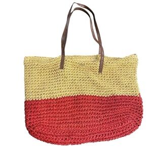 Sun ‘n Sand Colorblock Straw Crochet Beach Tote Bag With Zipper
